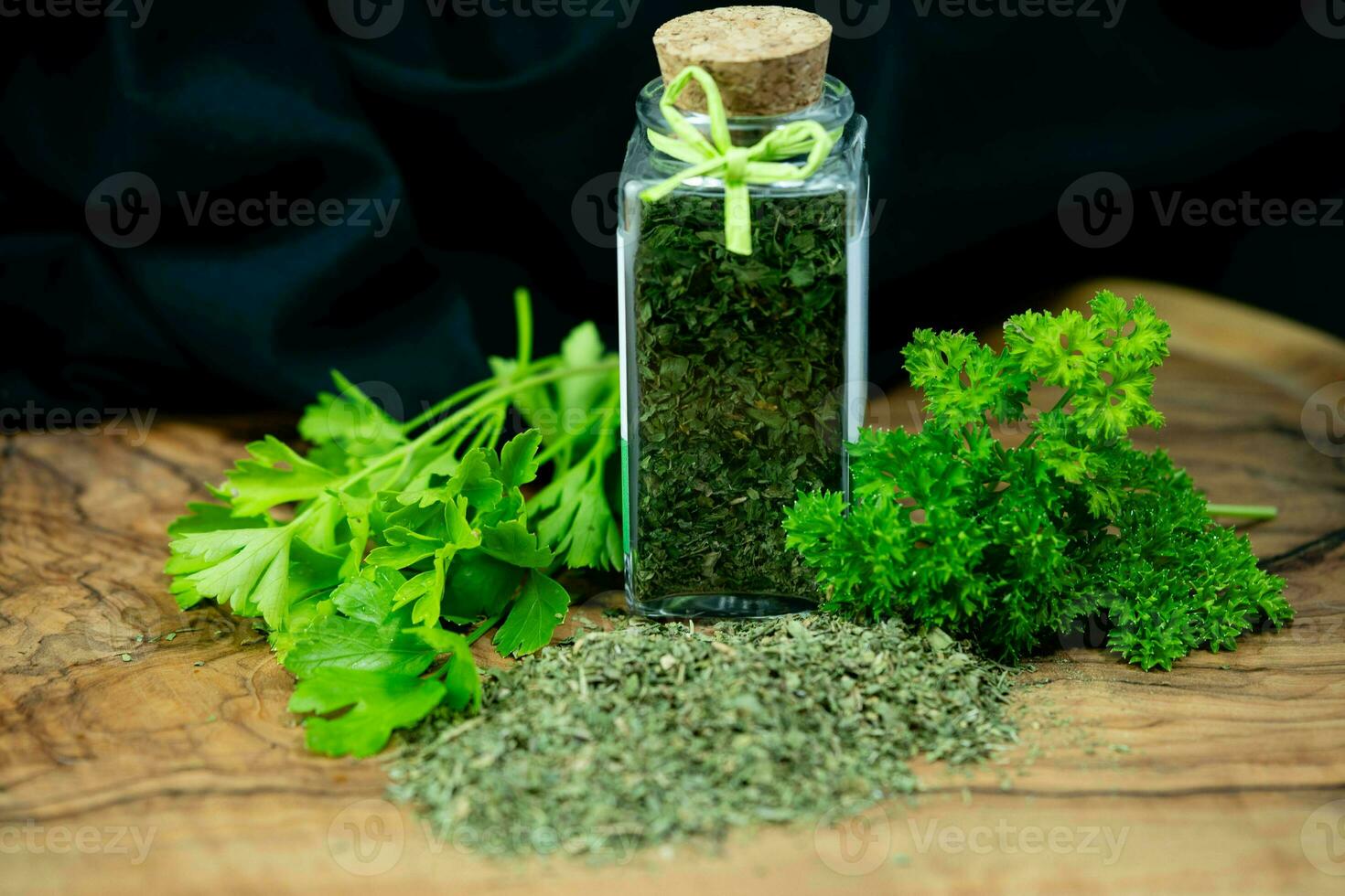 Fresh green parsley or dried and rubbed parsley Petroselinum crispum photo