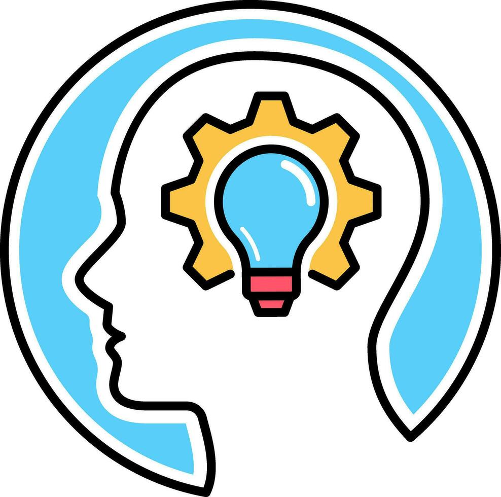 Human head with gear brain lamp light bulb icon. Illustration brainstorming process concept. vector