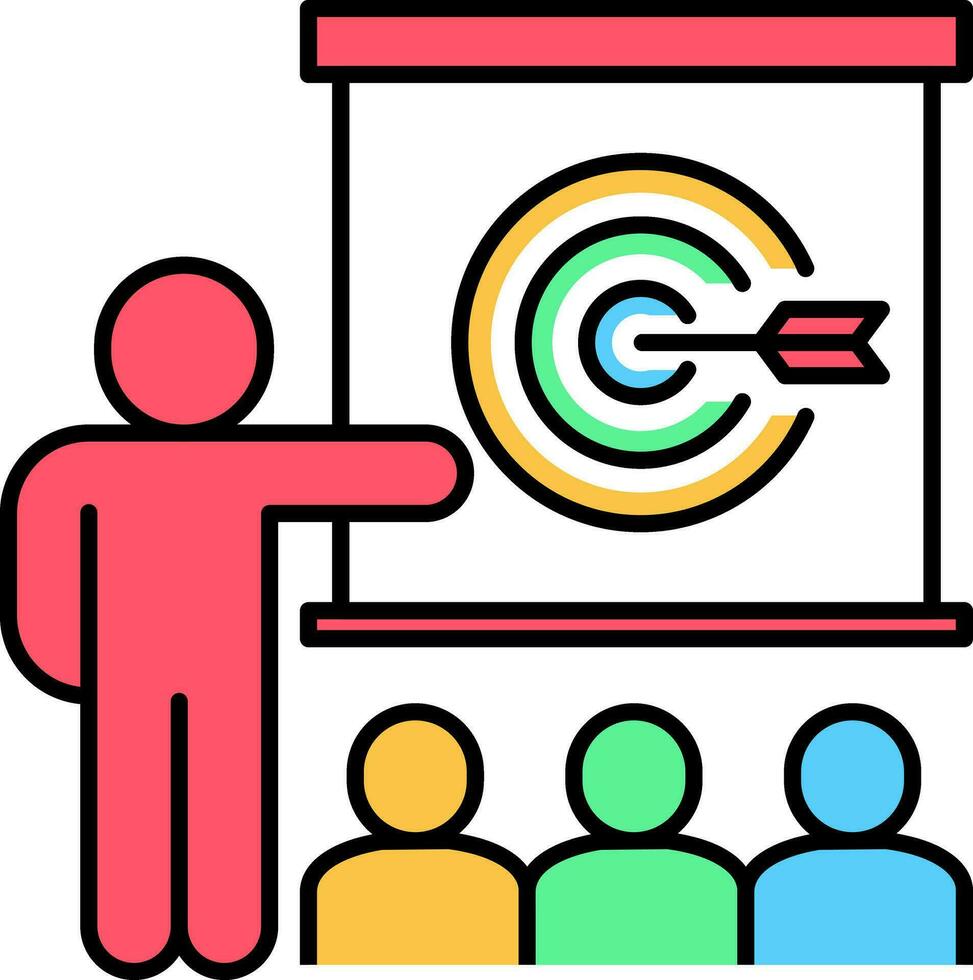 Businessman presentation the audience strategies, target, arrow. Business coaching goal achievement concept vector