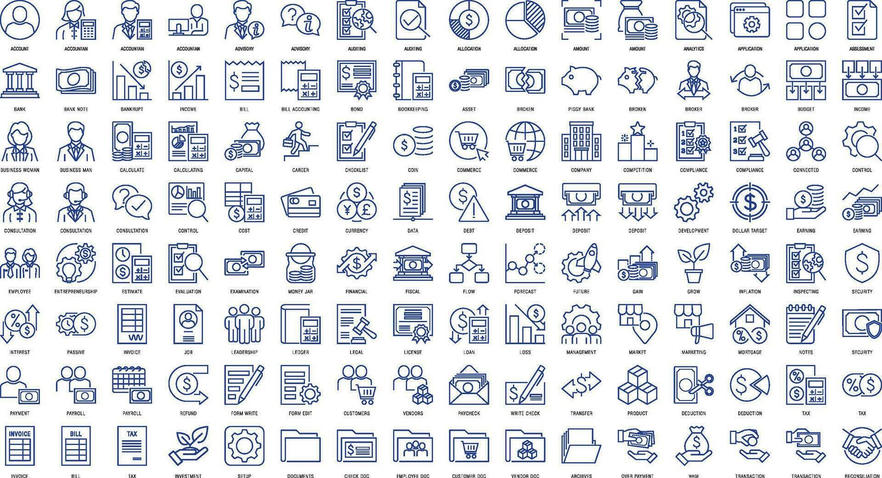 Accounting Management icon set for infographic icon logo and pictogram on mobile and web apps. vector