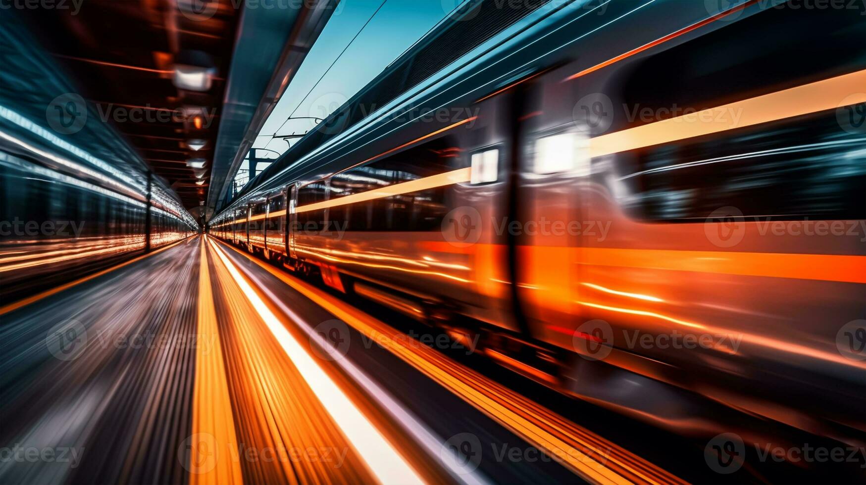 alto velocidad tren en movimiento difuminar. tren en el ferrocarril foto