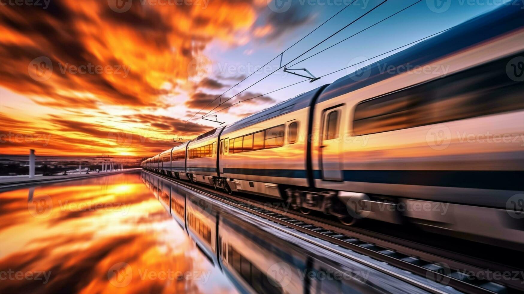 High speed train in motion blur. Train on the railway photo