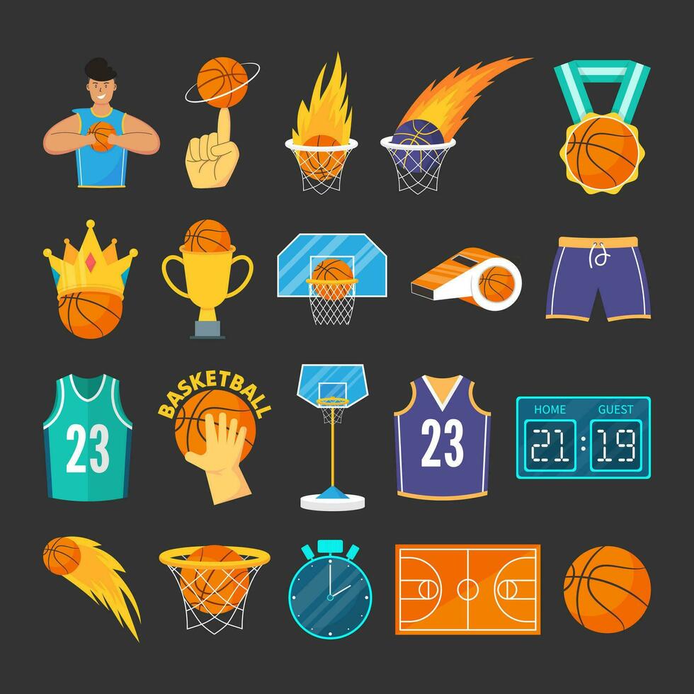 conjunto de baloncesto juego elementos ilustración vector