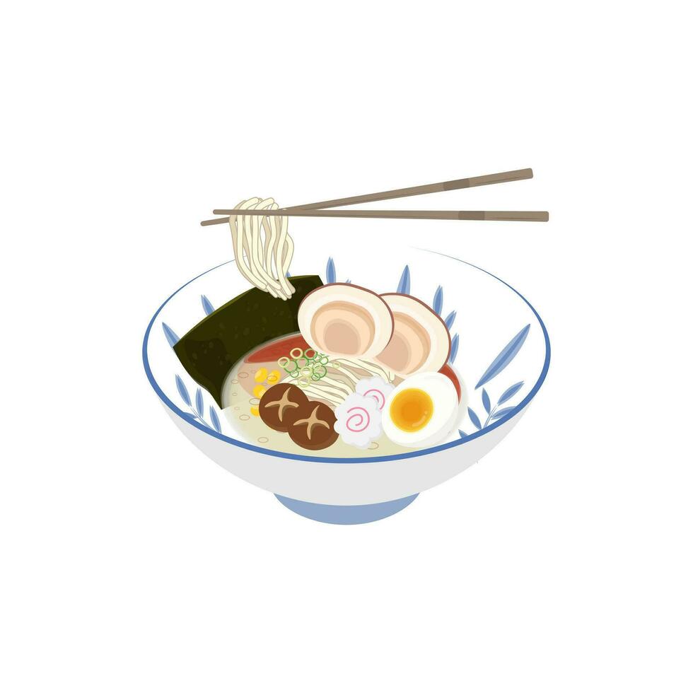 Logo Illustration Ramen Noodle Ready To Eat With Chopsticks vector