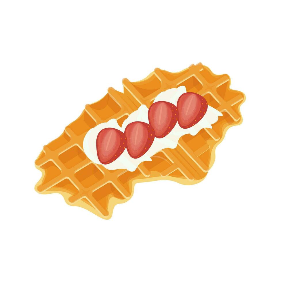Croffle Illustration Logo with Fresh Strawberry Topping vector