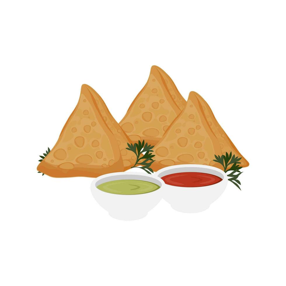 sabroso samosa con salsa vector ilustración logo