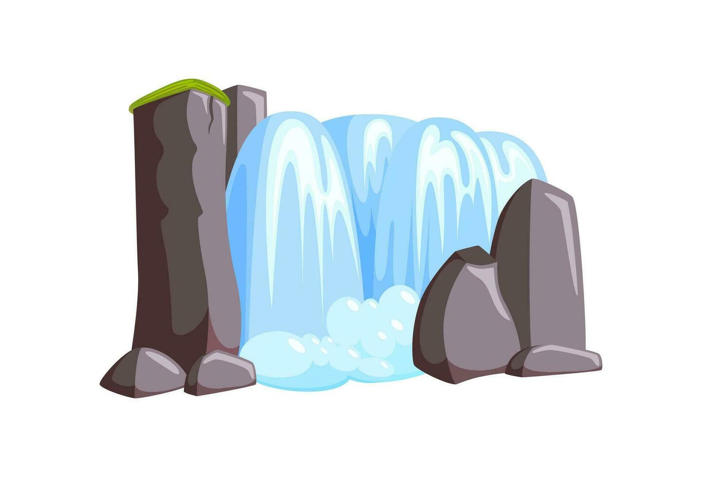 Waterfall cascade in cliffs. Cascade of water for mountain river landscape isolated in white background. Vector illustration