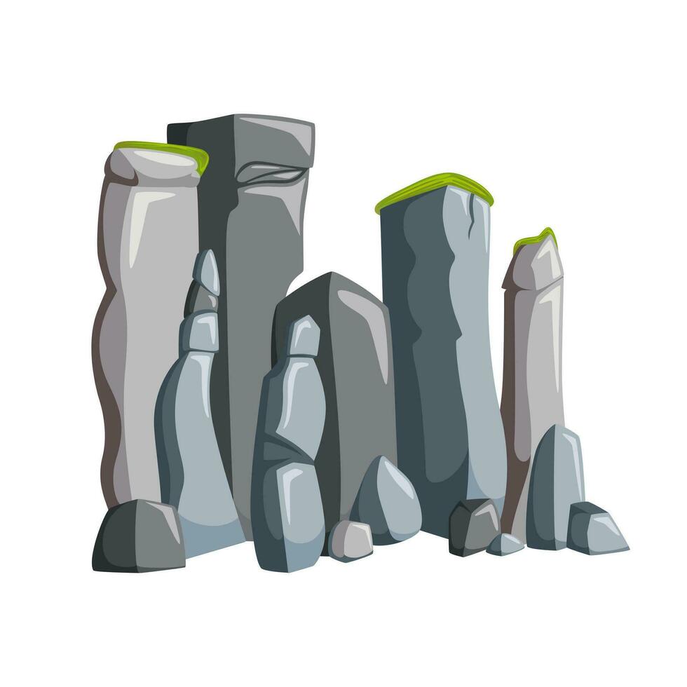 Mountain rocks with boulders. Rocky landscape with granite and other stones. Vector illustration