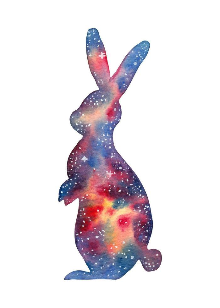 Space hare.Galactic animal perfect for kids room decoration, tarot cards, meditation. star calendar.Hand drawn watercolor illustra vector