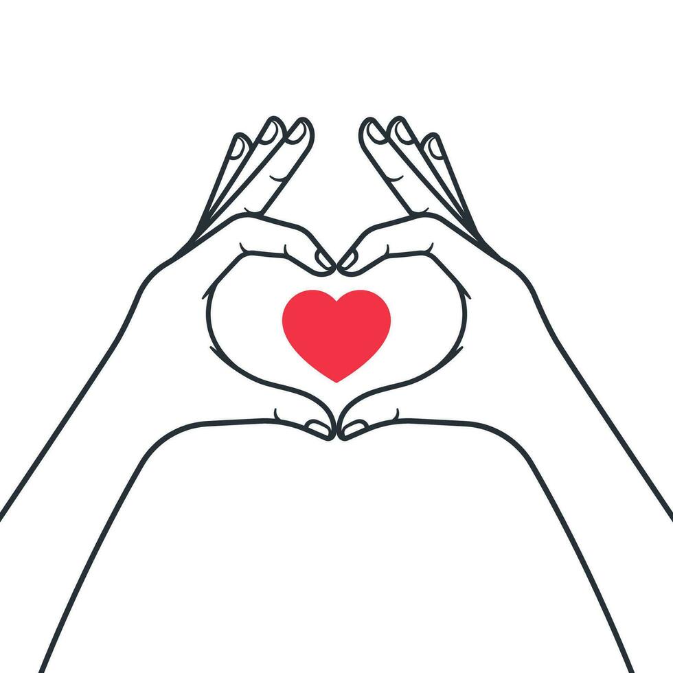 Two hands in the shape of a heart line art vector isolated on white background.