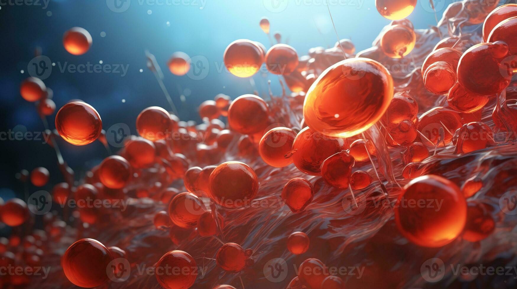 Red blood cells inside an artery, vein. Generative AI photo