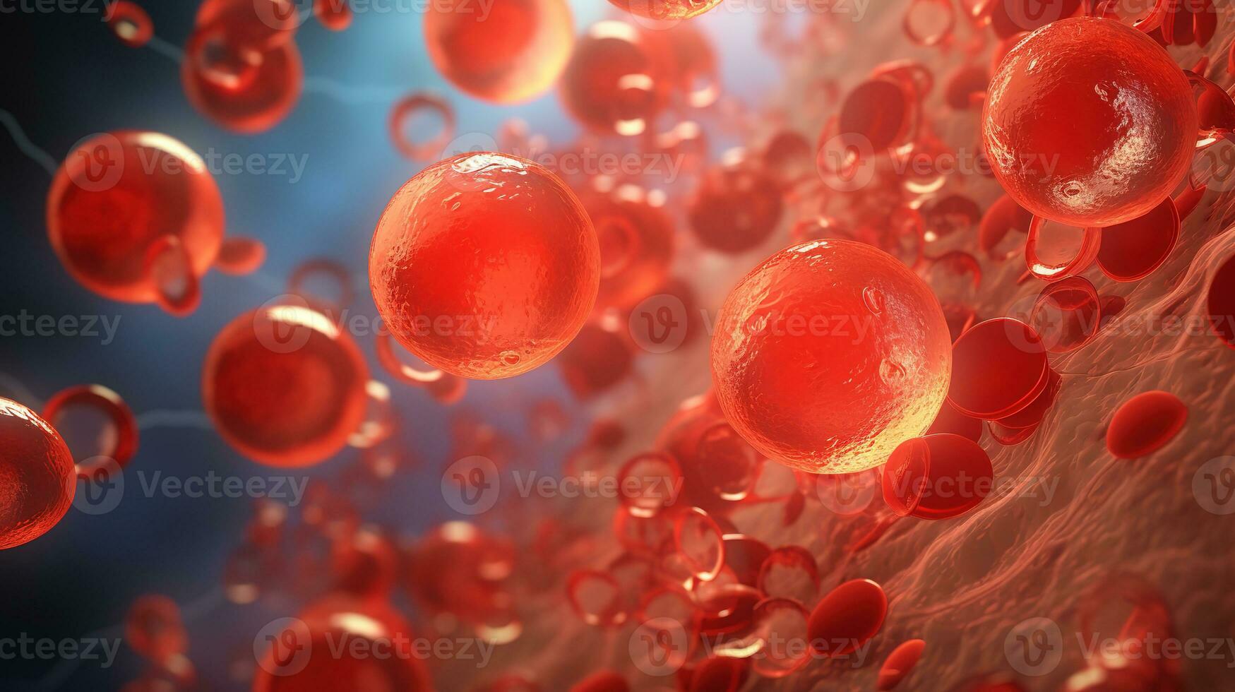 Red blood cells inside an artery, vein. Generative AI photo