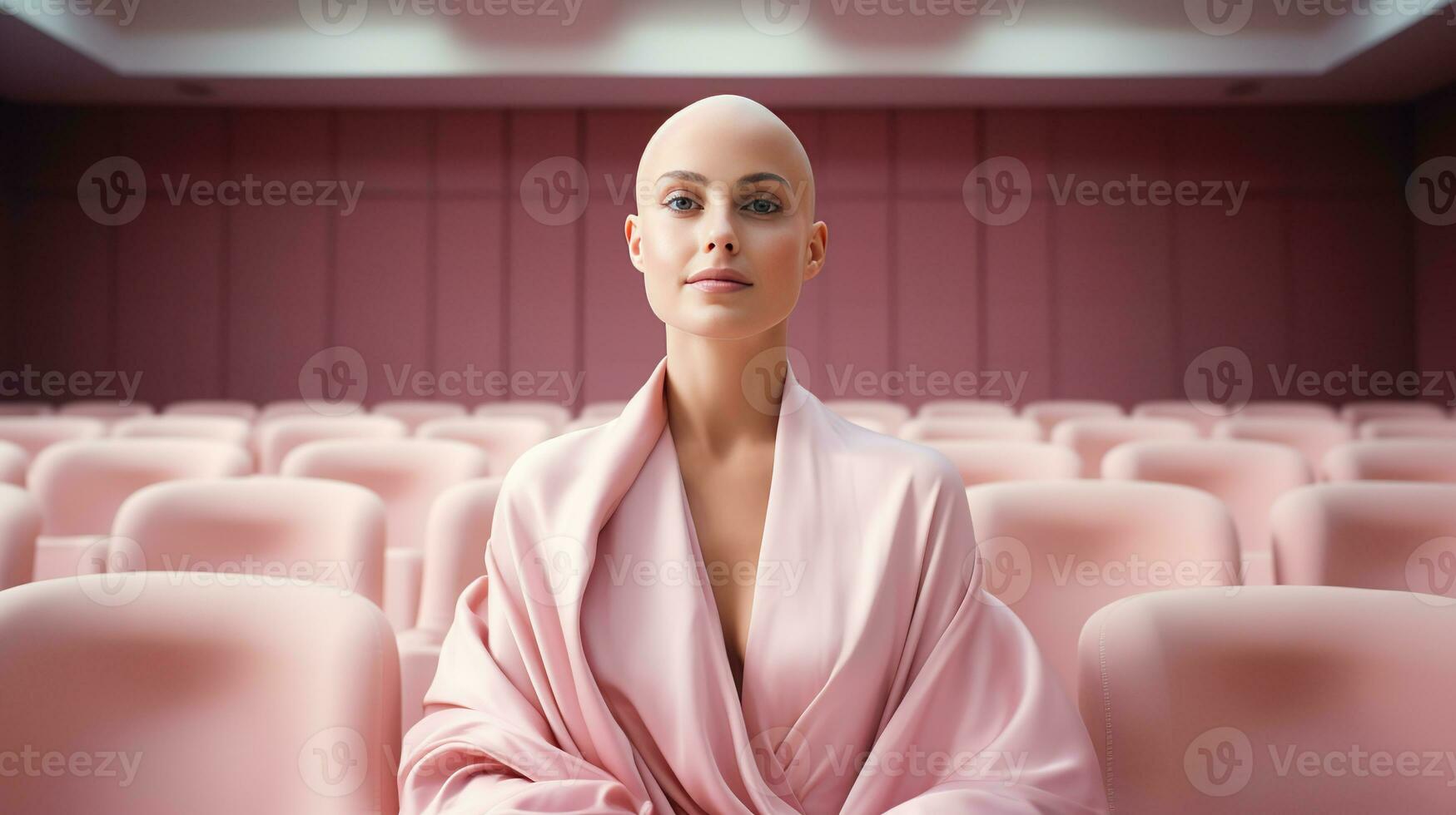 Woman in pink fighting breast cancer. Generative AI photo