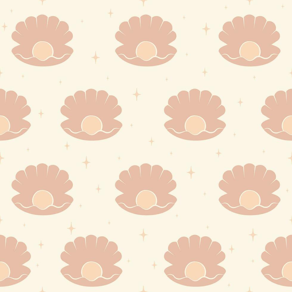 Seamless pattern print with pink pearl shell illustration vector