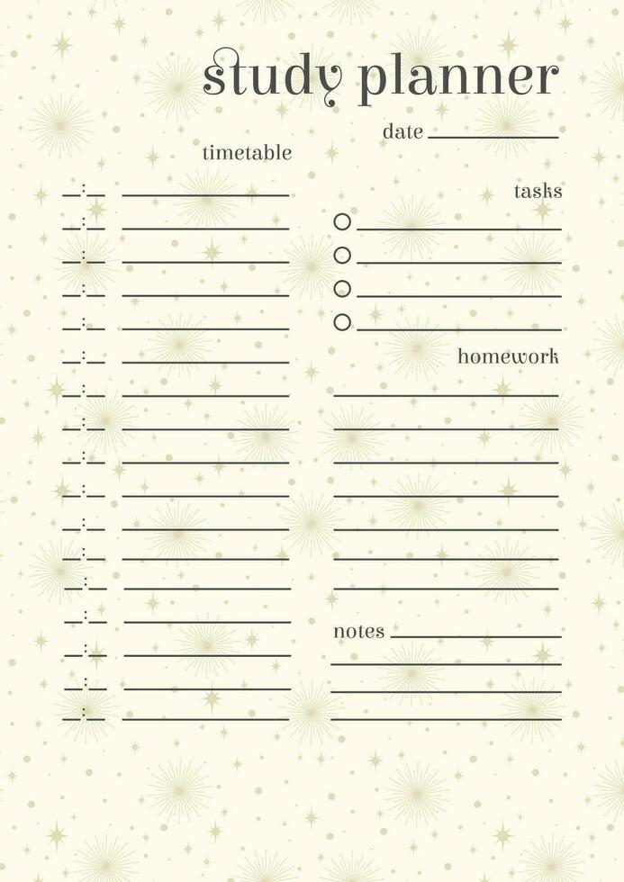 Childish stationery design in pastel colors. To-do list worksheet design template with starry background. vector