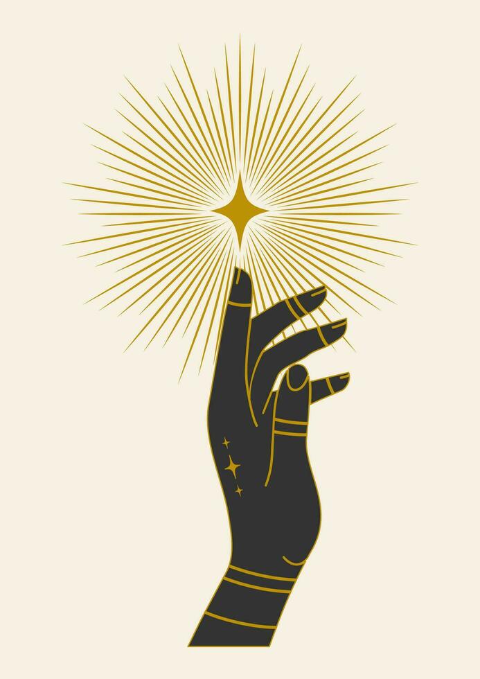 bruja mano con brillante estrella ilustración póster vector