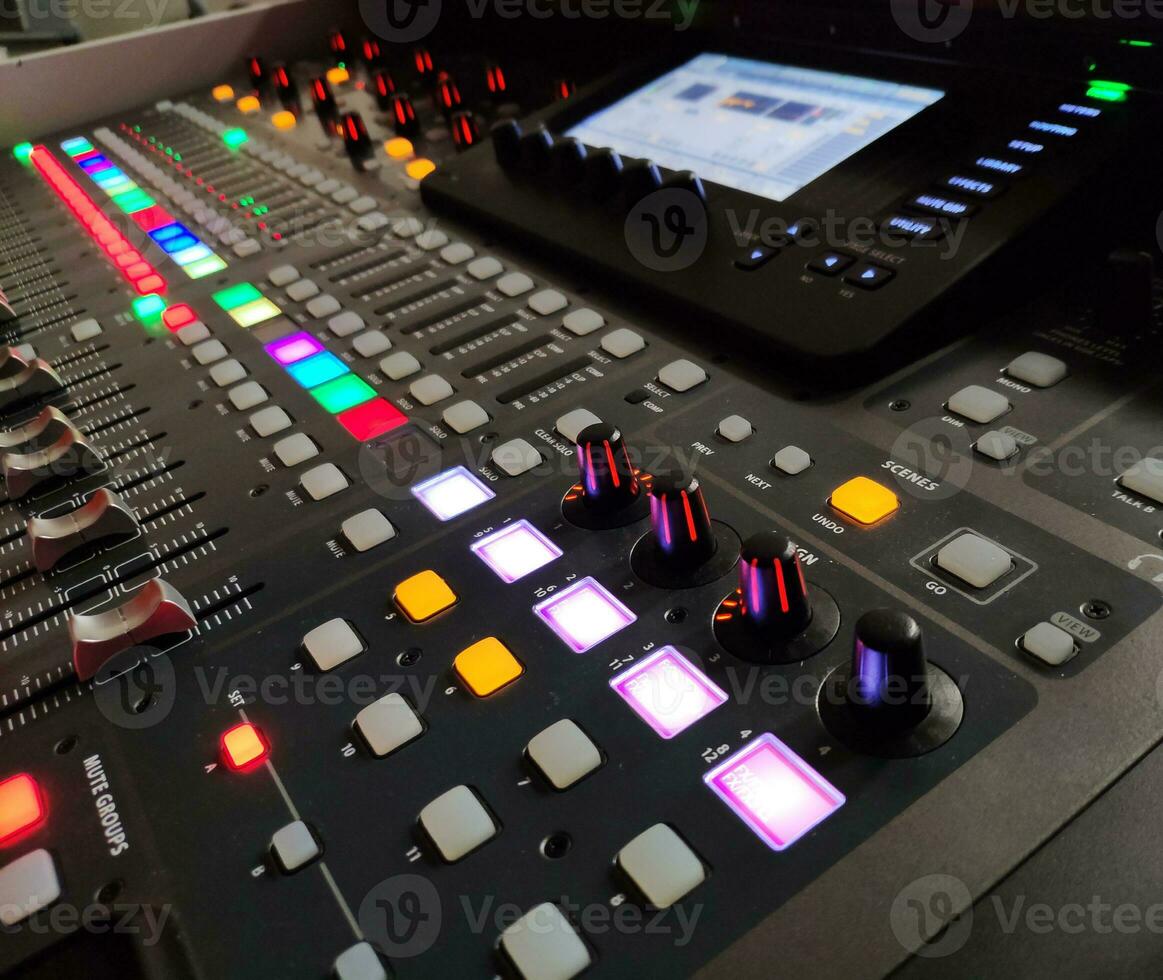 Professional music console background, sound equipment photo