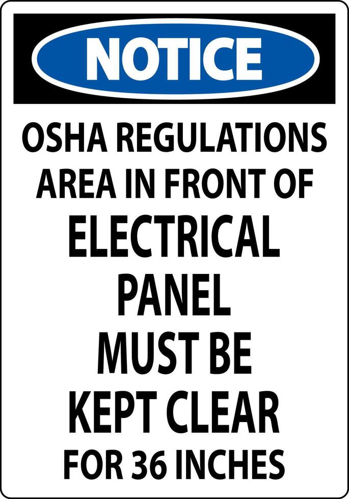 Notice Sign Osha Regulations - Area In Front Of Electrical Panel Must Be Kept Clear For 36 Inches vector