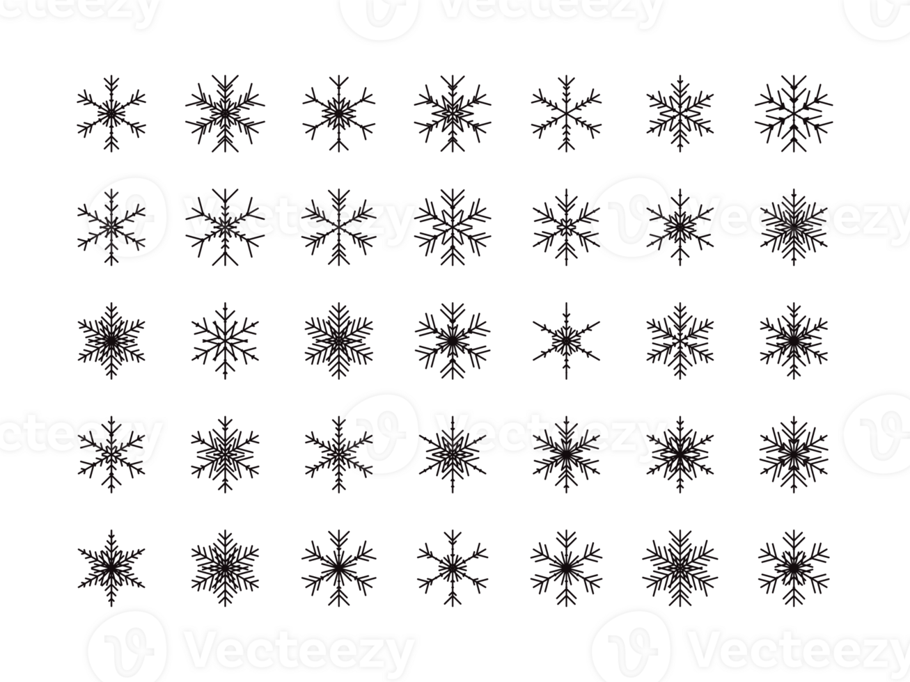 set of different snowflakes icons on black background png