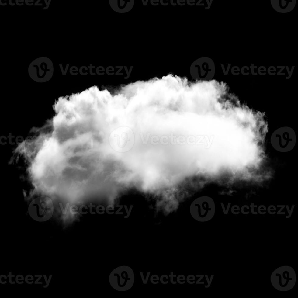 Single white fluffy cloud flying over black background photo