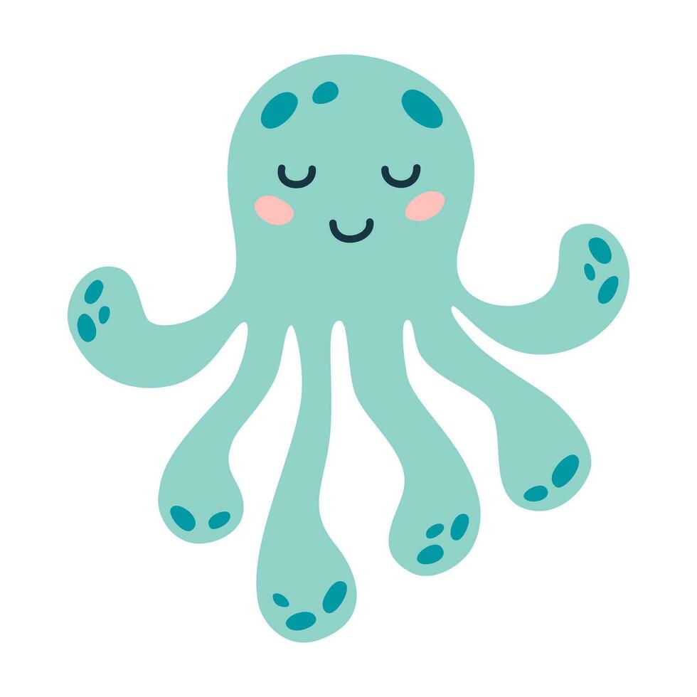 Cartoon baby octopus on isolated white background. Character of the sea animals for the logo, mascot, design. Vector illustration