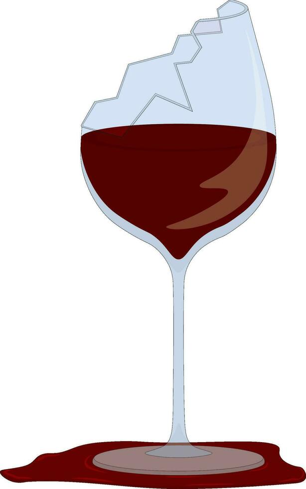 Broken wine glass with spilled red wine vector illustration
