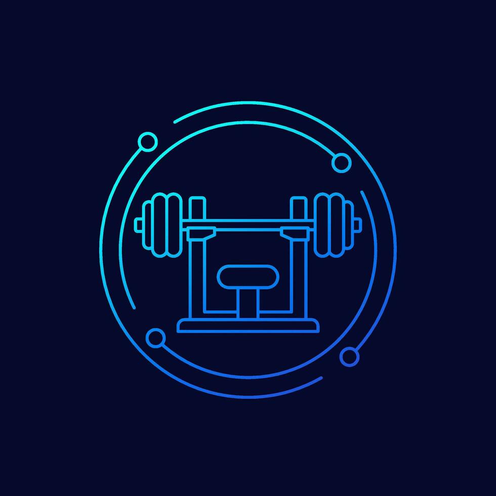 Barbell on the stand icon, linear design vector