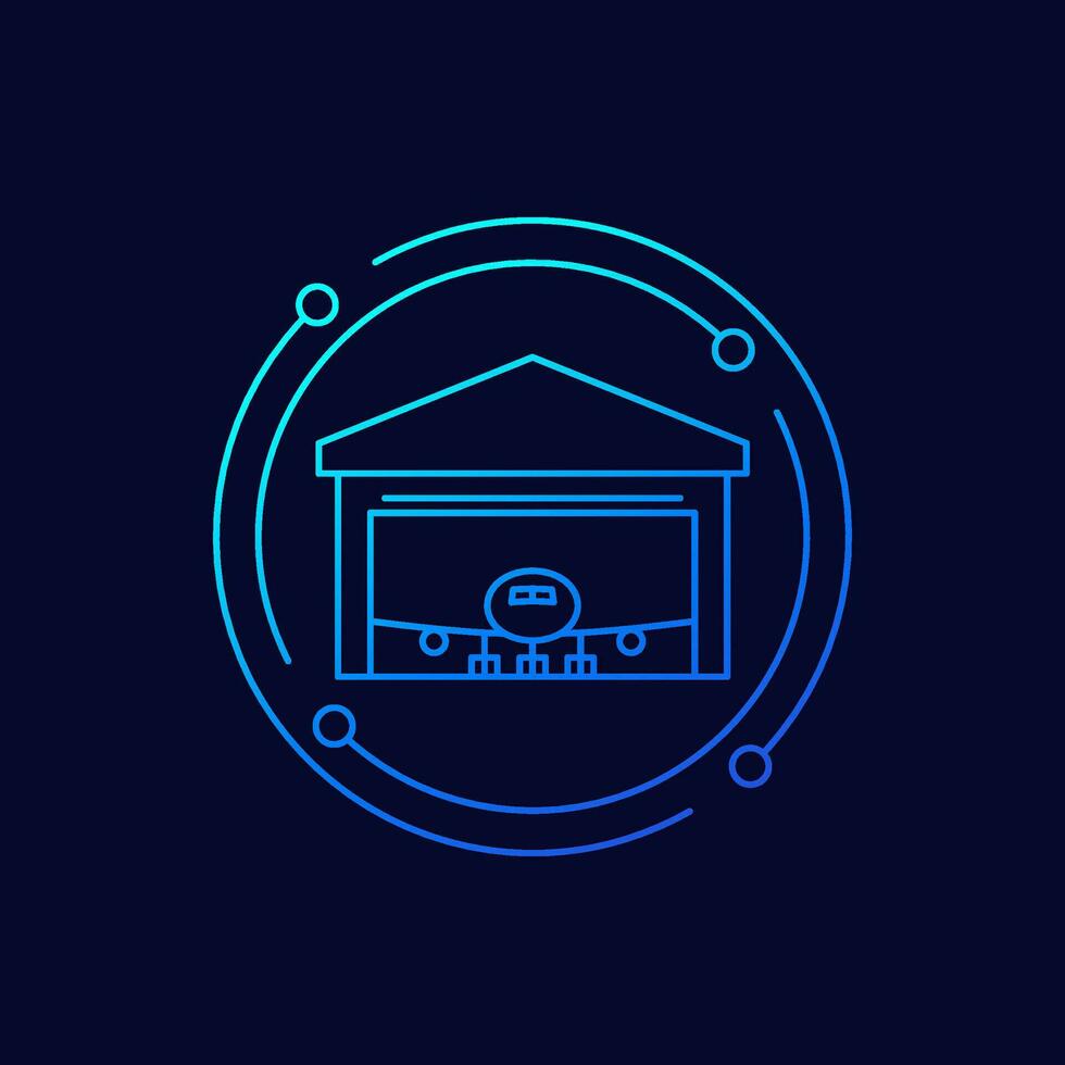 hangar with airplane icon, linear design vector