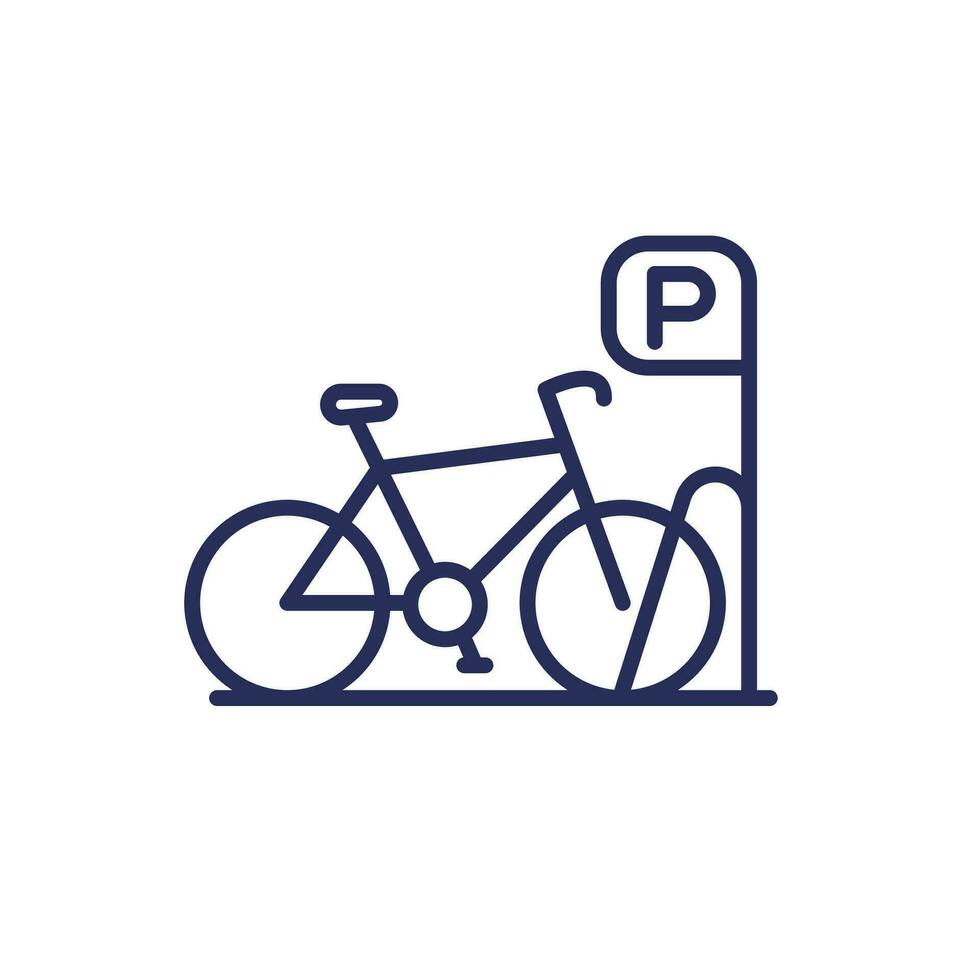 bicicleta estacionamiento icono con un bicicleta, línea vector