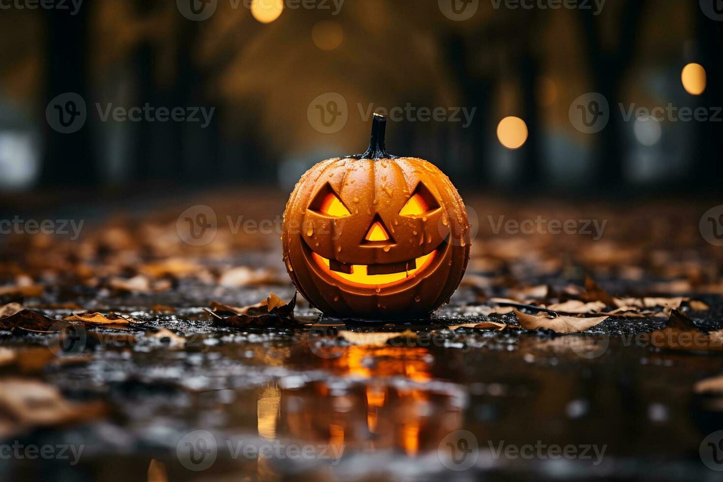 Jack-o'-lantern halloween pumpkin on a dark background generated ai photo