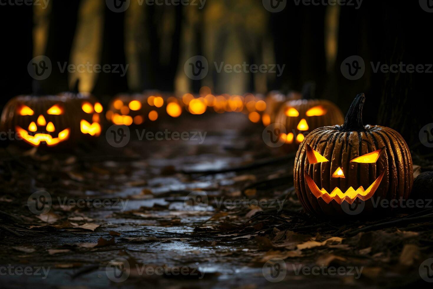 Jack-o'-lantern halloween pumpkin on a dark background generated ai photo