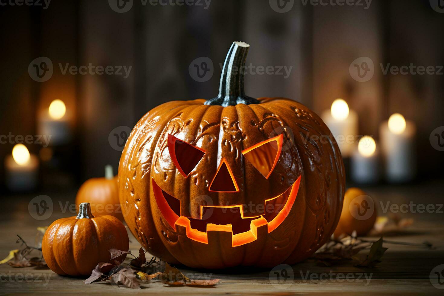 Jack-o'-lantern halloween pumpkin on a dark background generated ai photo