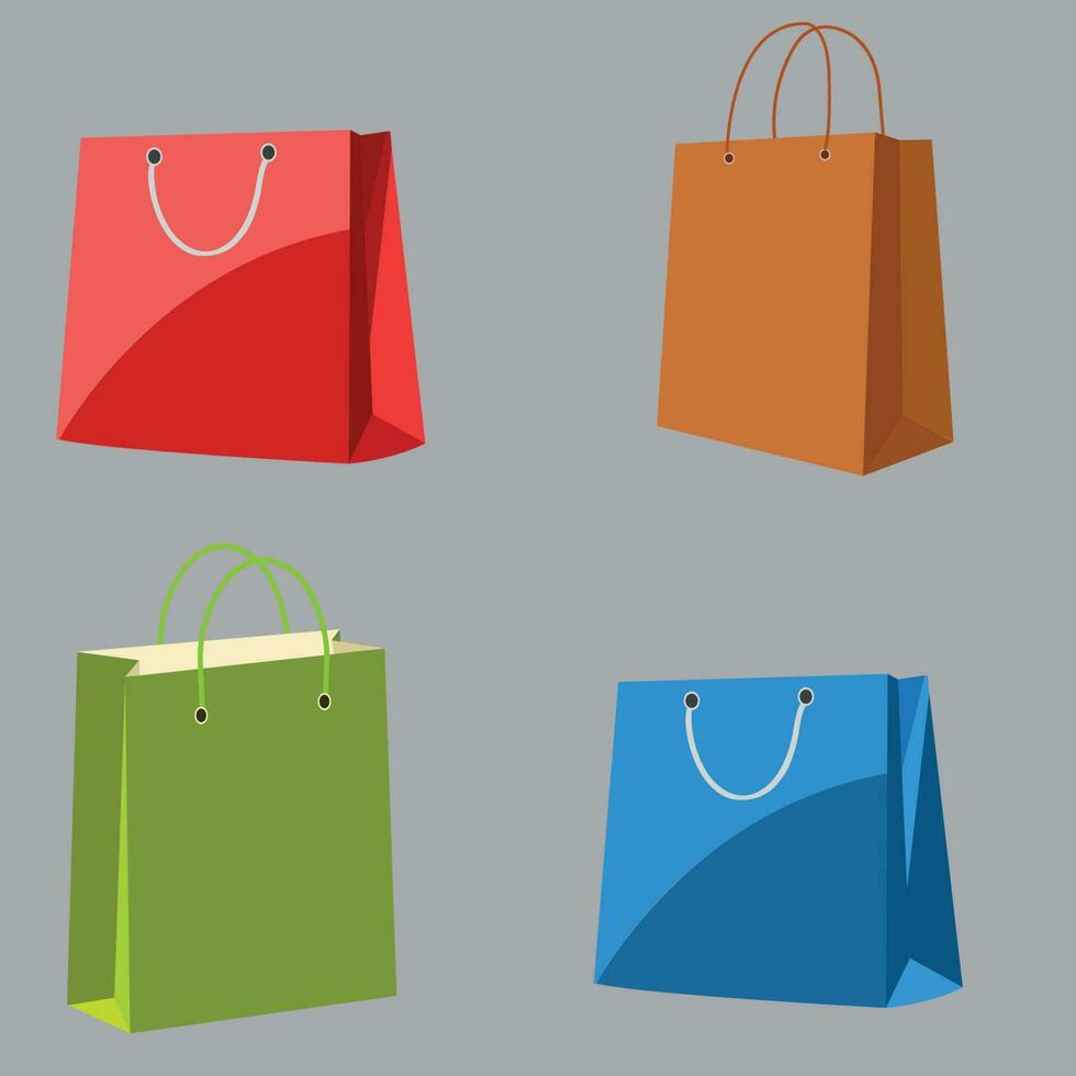 paper shopping bags set Vector template.