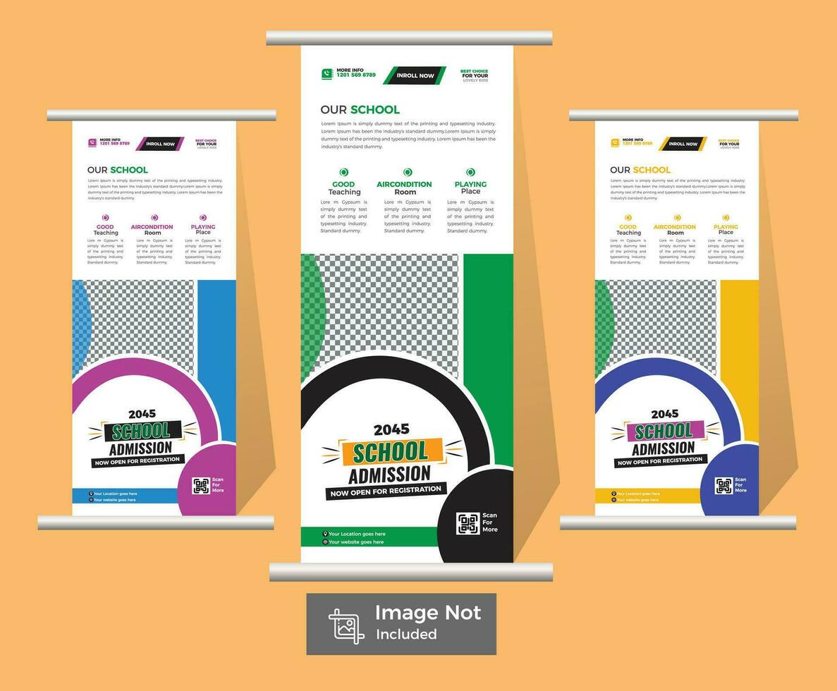 School admission rollup banner template design vector