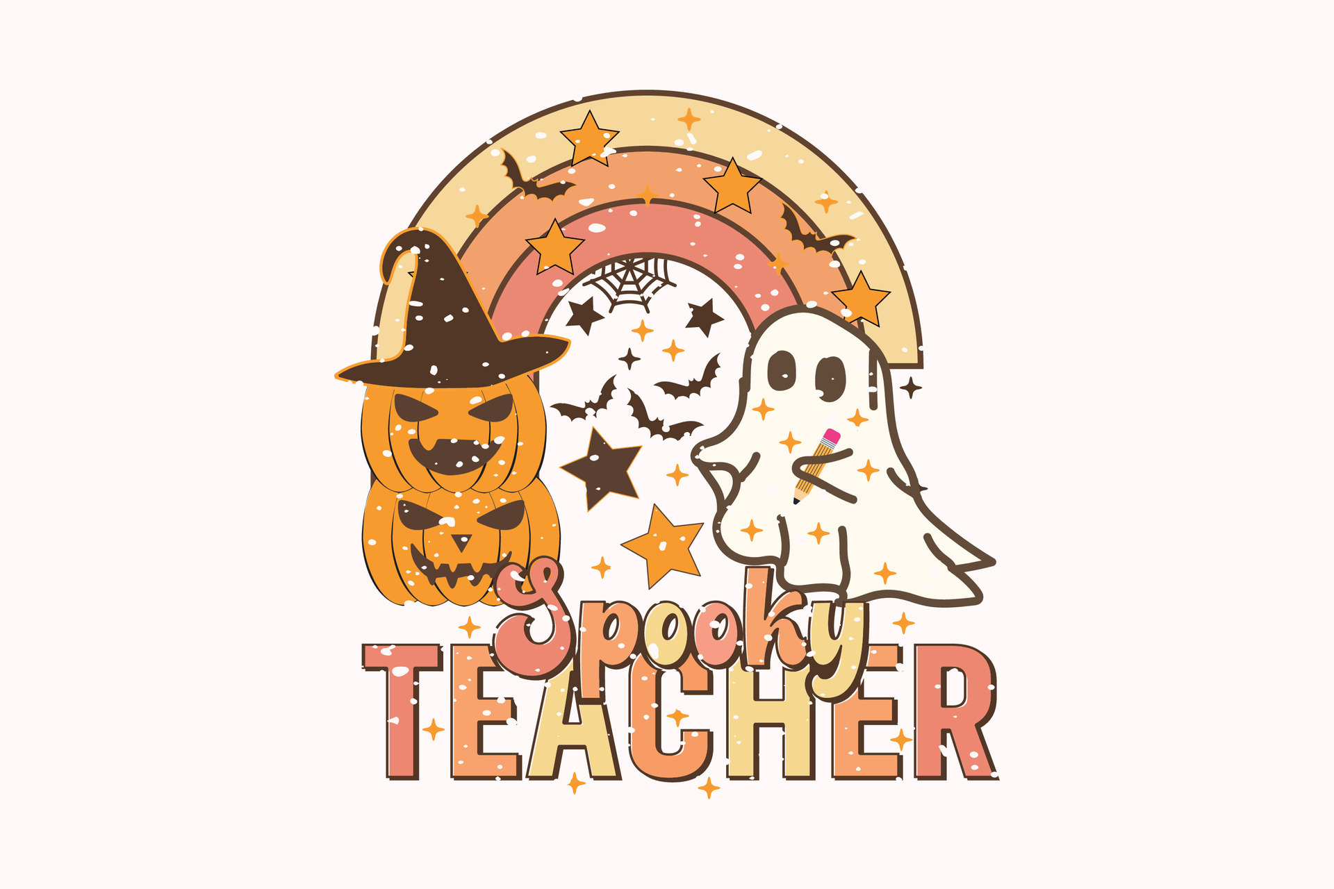 Halloween Spooky Teacher Retro Ghost shirt print template, T-Shirt ...