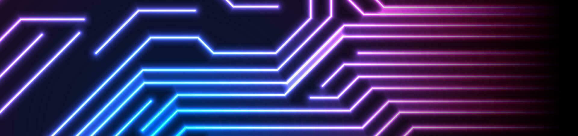 Glowing blue purple neon circuit board lines background vector