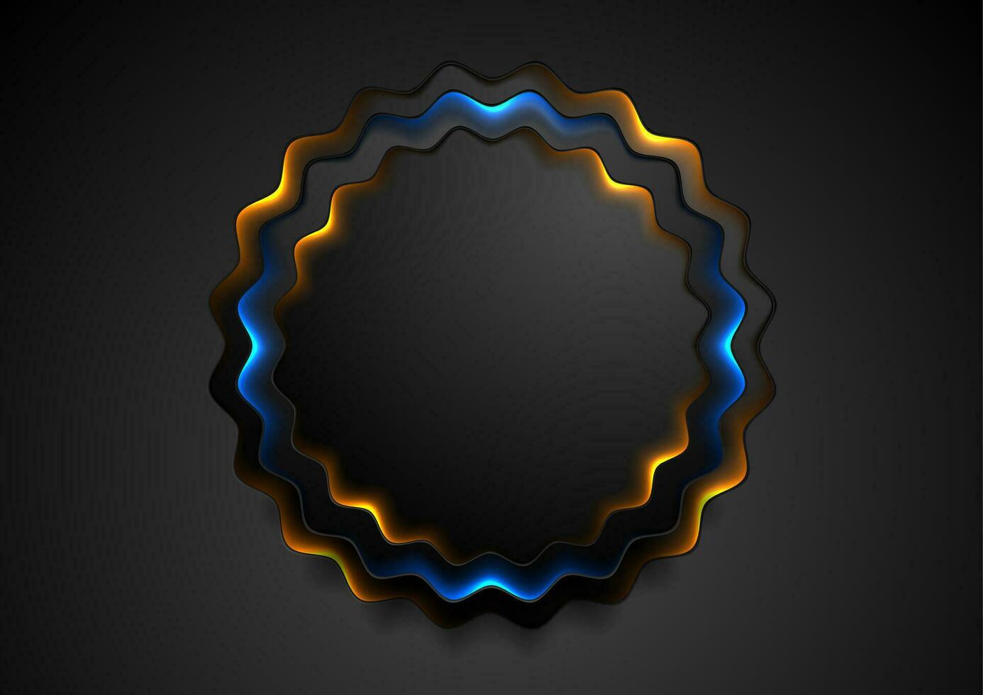 Black wavy circle badge with glowing neon light background vector