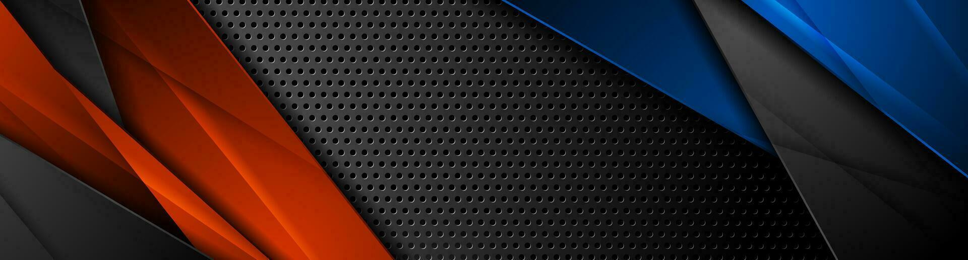 Blue and orange glossy lines on dark perforated background vector