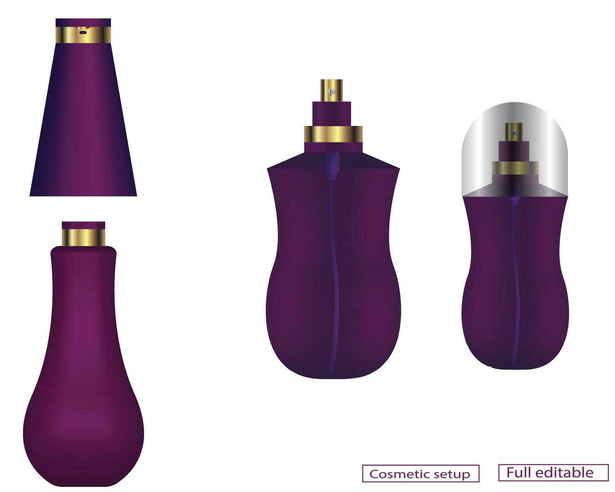 cosmético botella, cosmético botella diseño, botella arte, cosmético frasco, pato color botella, lujo botella, oro botella vector