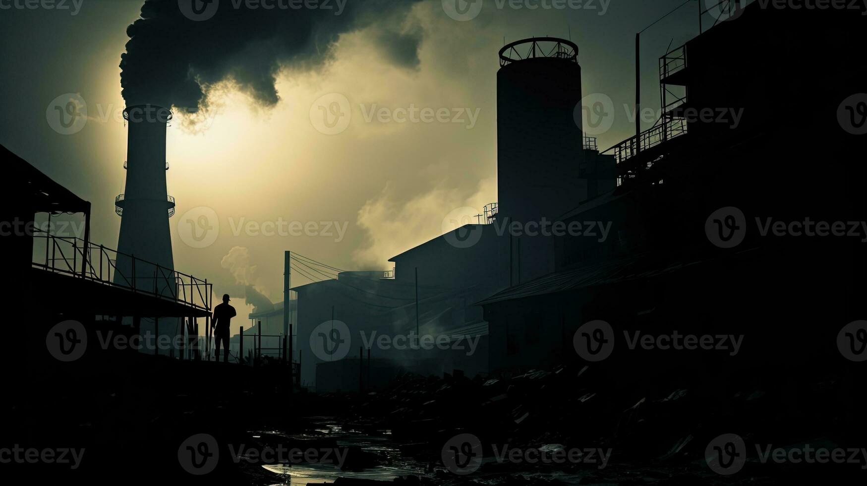 This photo shows a coal boiler installation with a tall chimney taken at a Semarang factory. silhouette concept