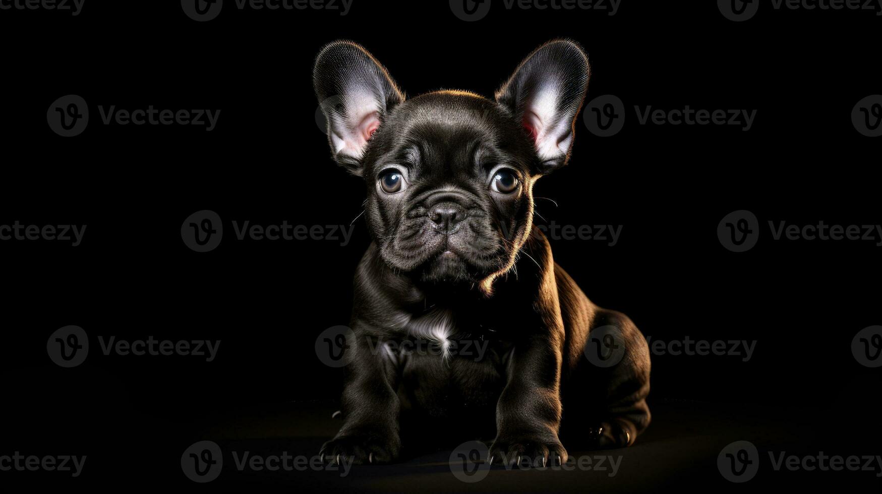 French bulldog puppy portrait black background. silhouette concept photo