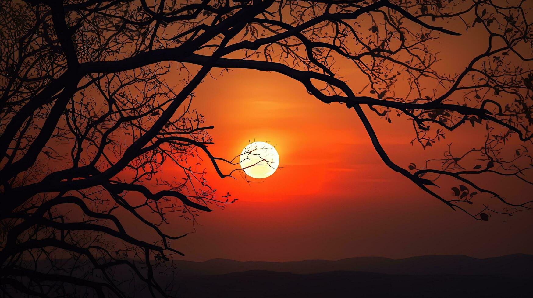 tarde Dom yesos árbol ramas como siluetas a puesta de sol foto