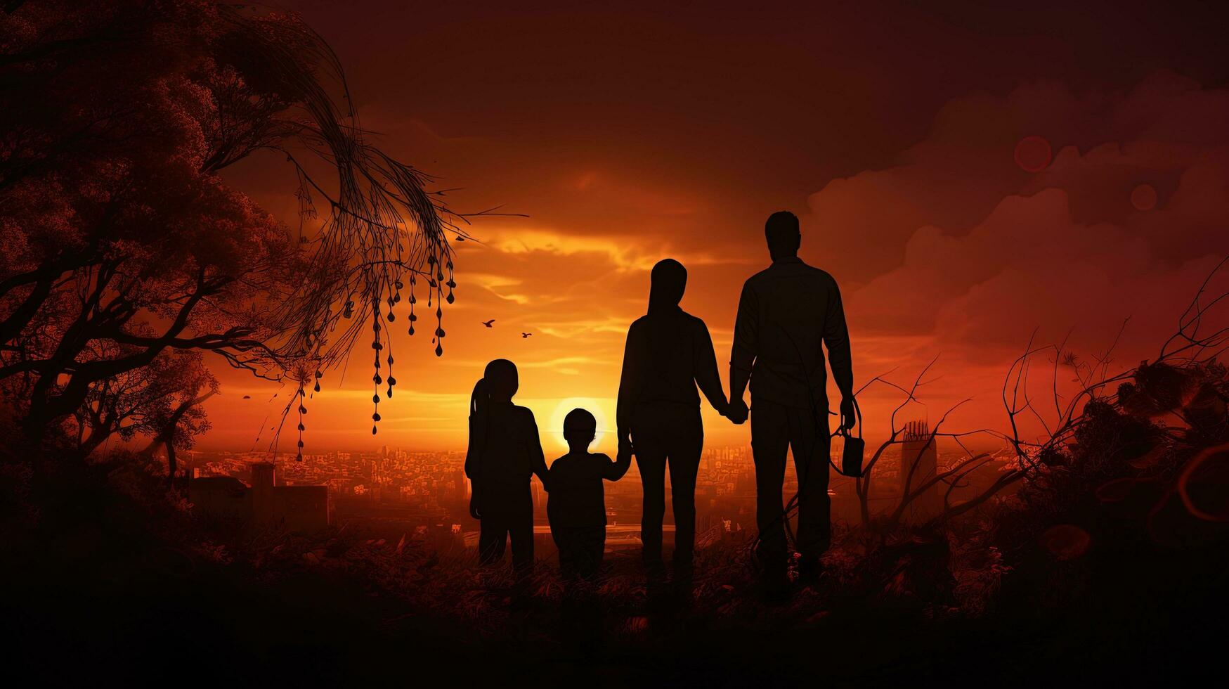 illustration featuring silhouettes of a family photo