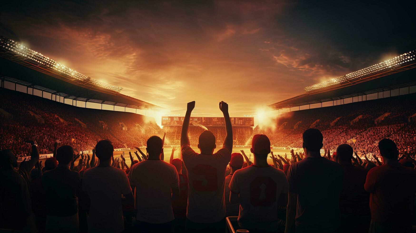 Fans at a stadium for a football or soccer match. silhouette concept photo