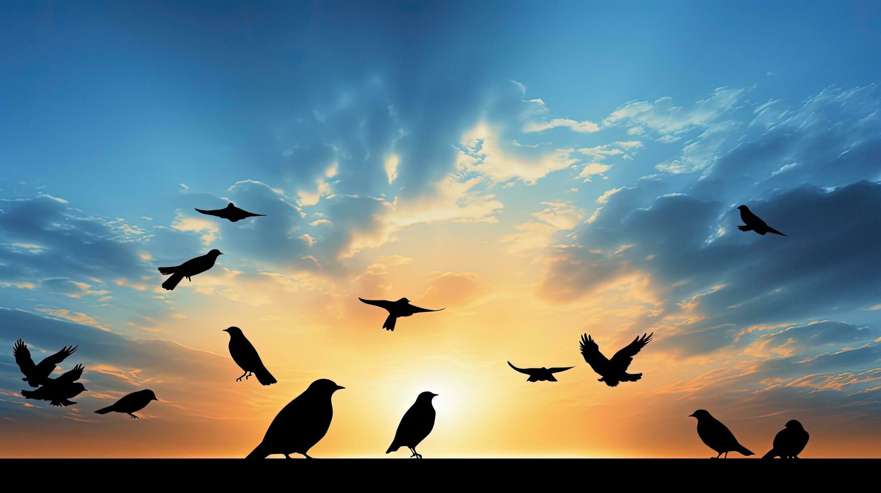 Gorgeous bird silhouettes against a vibrant sky photo