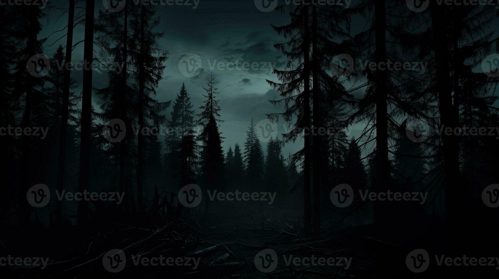 Forest trees seen as dark silhouettes photo