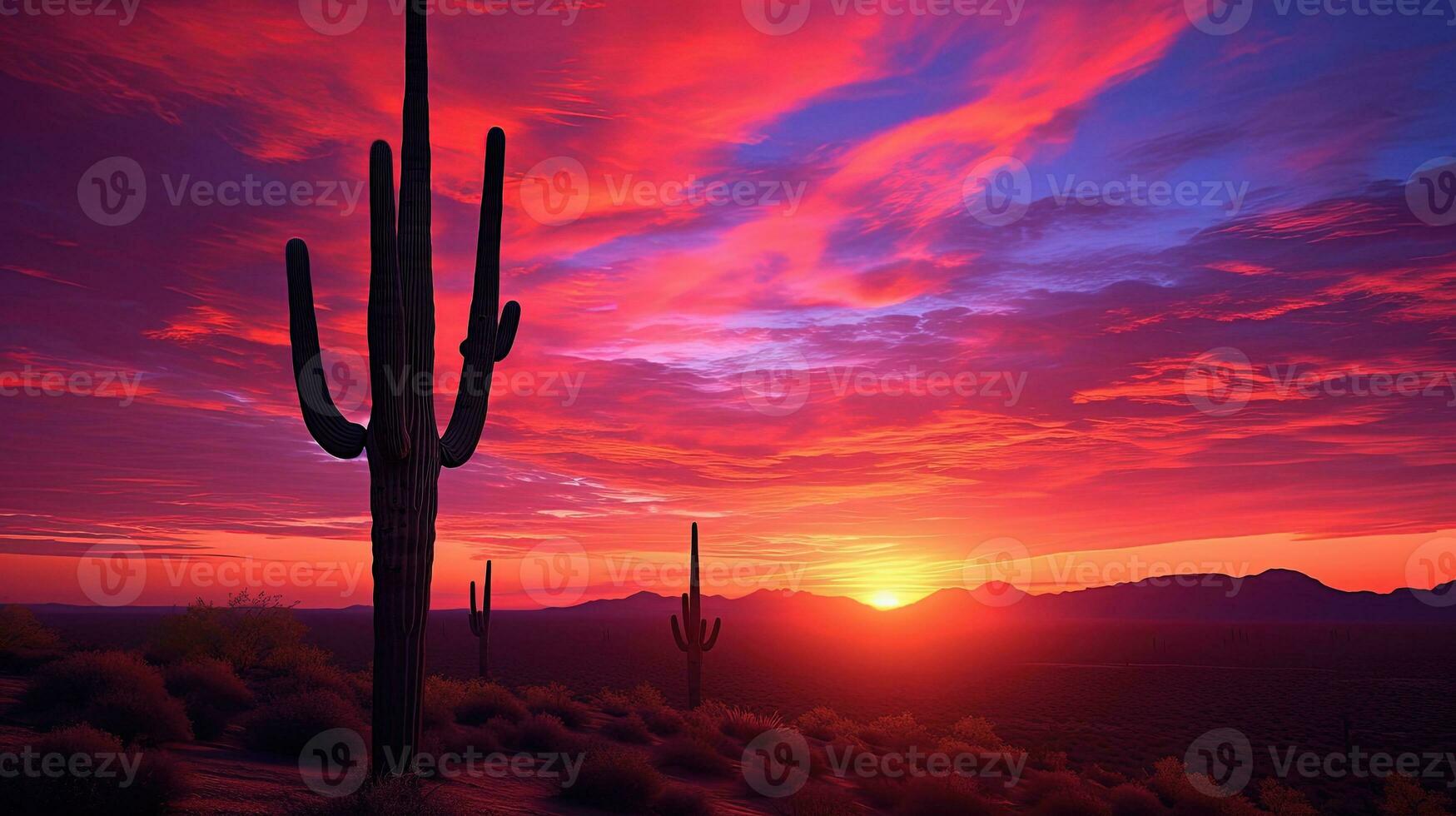 The colorfully lit sky and saguaro silhouette signifies the Southwest photo