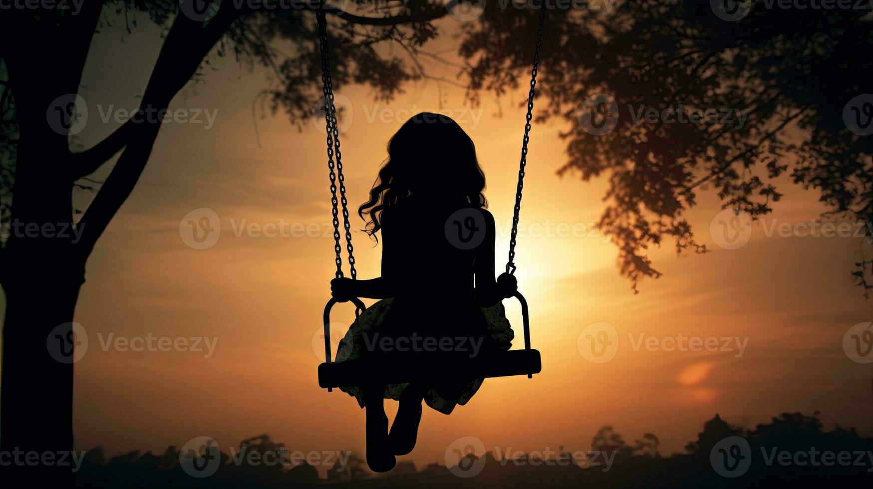 Child s shadow on swings. silhouette concept photo