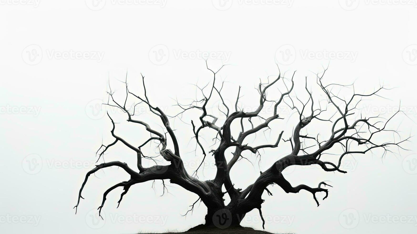 White background in Thailand with a dead tree. silhouette concept photo