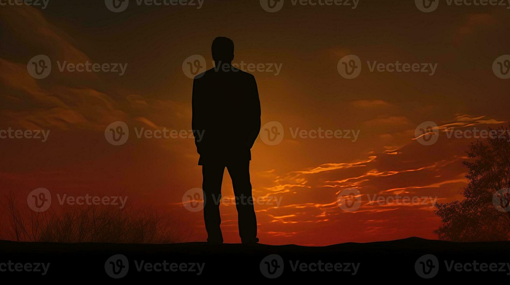 Man s silhouette in front of the setting sun photo